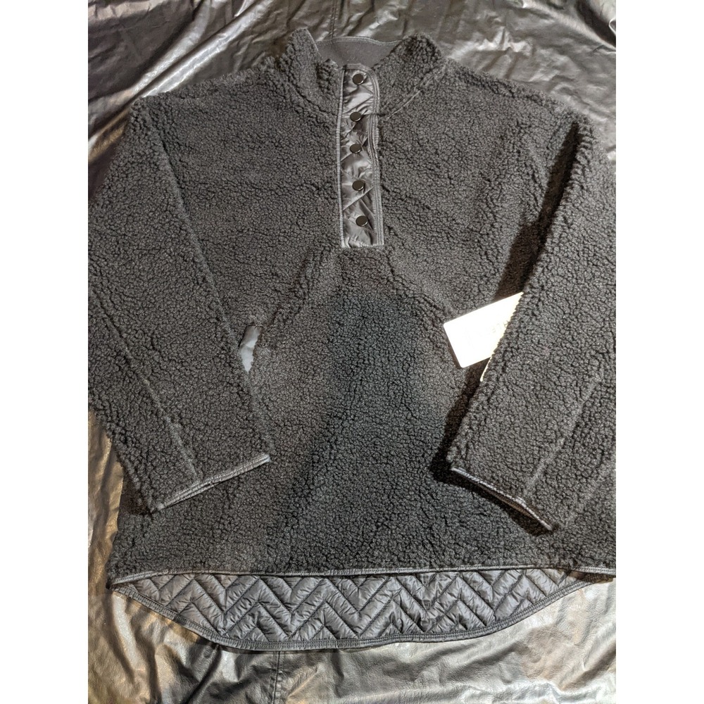 Athleta Cozy Sherpa Snap Sweatshirt Size Large Black - Picture 8 of 12